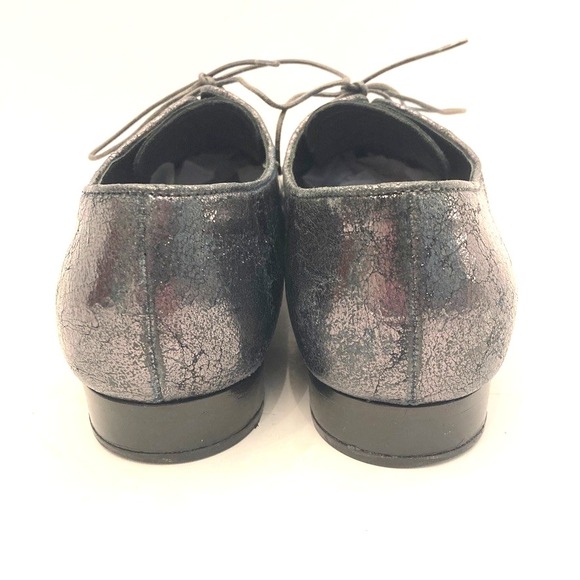 Miu Miu Oxford Lace Up Waxed Leather Metallic Crinkle Womens‎ 9.5 EU 39.5 - Picture 8 of 11